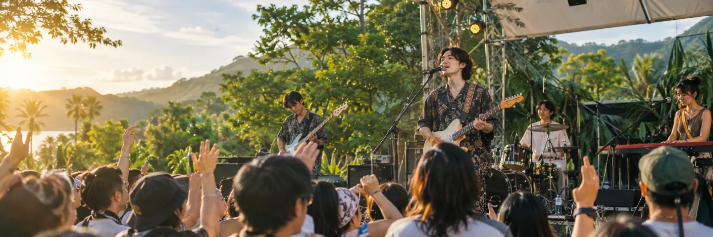 台灣樂團在夏日戶外音樂祭演出，台下觀眾熱情參與