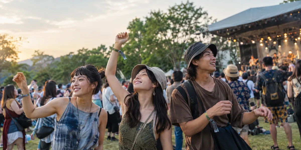 台灣年輕朋友在戶外音樂祭享受現場演出